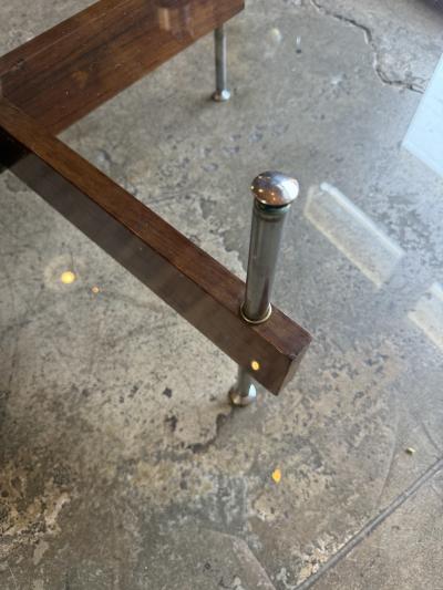 Italian Round Glass Coffee Table with Wood X Base