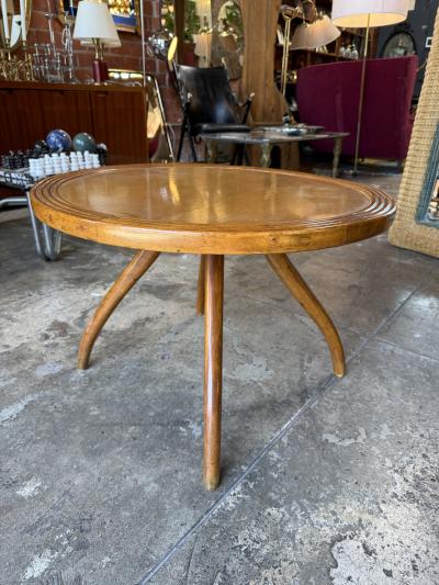Italian Round Wood Side Table with Curved Four Leg Base