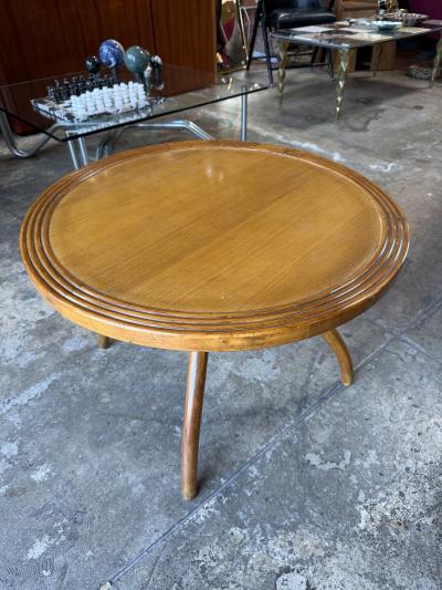 Italian Round Wood Side Table with Curved Four Leg Base
