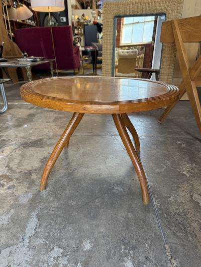 Italian Round Wood Side Table with Curved Four Leg Base
