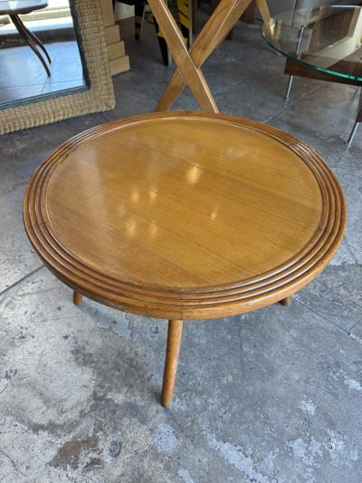 Italian Round Wood Side Table with Curved Four Leg Base