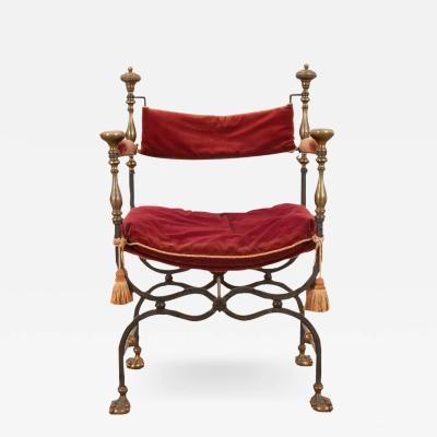 Italian Savonarole Chair in Red Velvet
