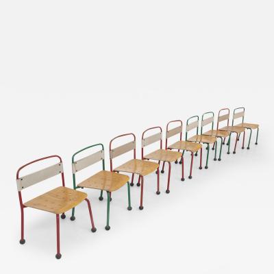 Italian School Set of Nine Italian Childrens Chairs Aluminium and Wood