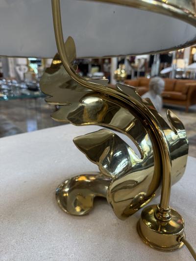 Italian Sculptural Brass Table Lamp with Cylindrical Shade 1970s