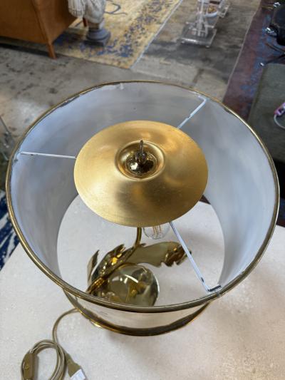 Italian Sculptural Brass Table Lamp with Cylindrical Shade 1970s