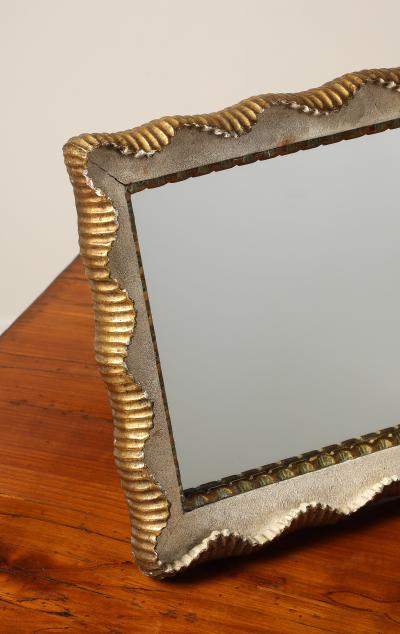 Italian Sculptural Carved Gilt Wood Table Vanity Mirror circa 1950