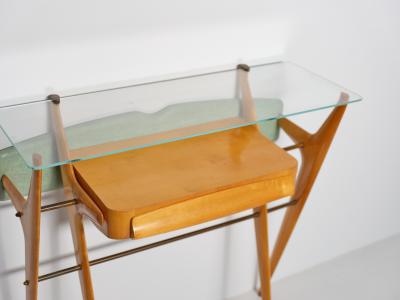 Italian Sculptural Maple Console with Glass Top Attributed to Ico Parisi 1950s