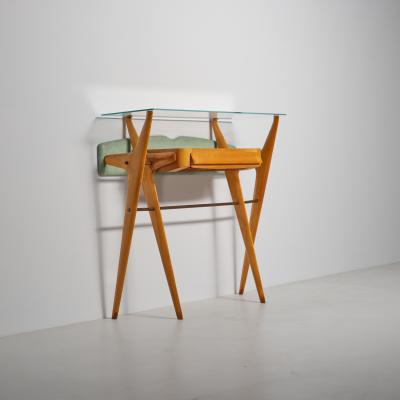 Italian Sculptural Maple Console with Glass Top Attributed to Ico Parisi 1950s