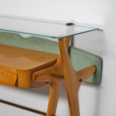 Italian Sculptural Maple Console with Glass Top Attributed to Ico Parisi 1950s