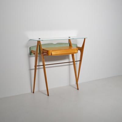 Italian Sculptural Maple Console with Glass Top Attributed to Ico Parisi 1950s