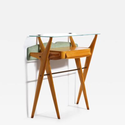 Italian Sculptural Maple Console with Glass Top Attributed to Ico Parisi 1950s