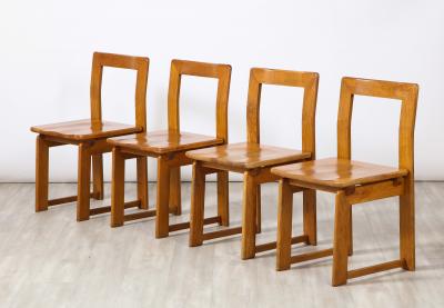 Italian Set of Four Rustic Oak Dining Chairs