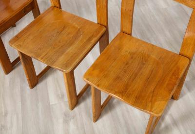 Italian Set of Four Rustic Oak Dining Chairs