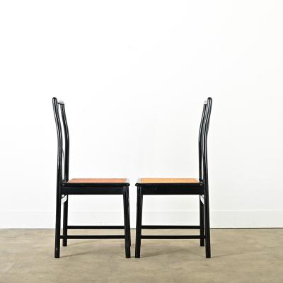 Italian Set of Six Cane Ebonized Dining Chairs