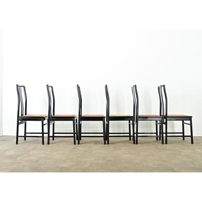 Italian Set of Six Cane Ebonized Dining Chairs