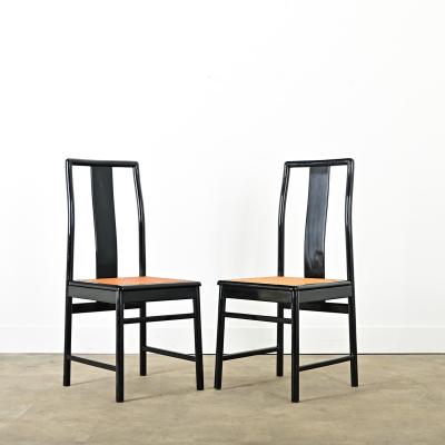 Italian Set of Six Cane Ebonized Dining Chairs