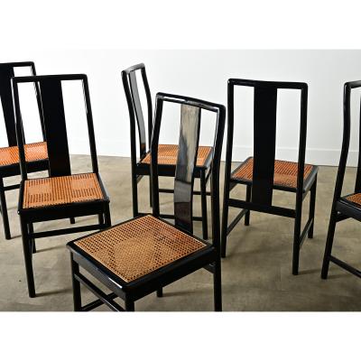 Italian Set of Six Cane Ebonized Dining Chairs