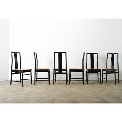 Italian Set of Six Cane Ebonized Dining Chairs