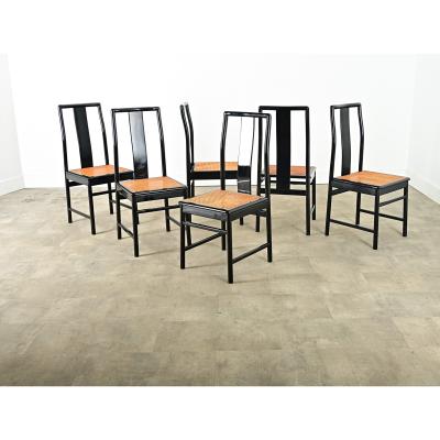 Italian Set of Six Cane Ebonized Dining Chairs