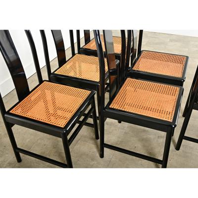 Italian Set of Six Cane Ebonized Dining Chairs