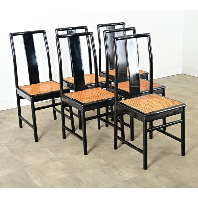 Italian Set of Six Cane Ebonized Dining Chairs
