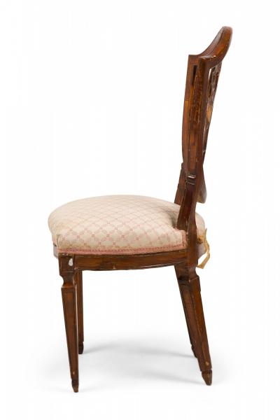 Italian Shield Back Dining Side Chair with Floral Patterned Beige Upholstery