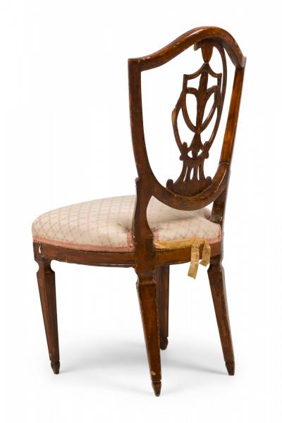 Italian Shield Back Dining Side Chair with Floral Patterned Beige Upholstery