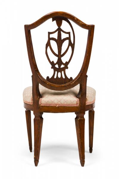 Italian Shield Back Dining Side Chair with Floral Patterned Beige Upholstery