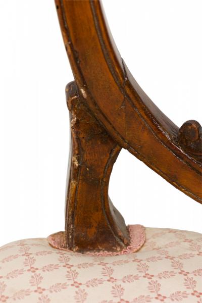 Italian Shield Back Dining Side Chair with Floral Patterned Beige Upholstery