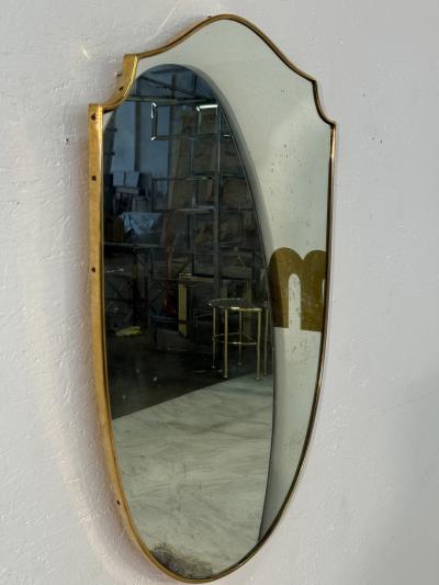 Italian Shield Shaped Wall Mirror with Brass 1960s
