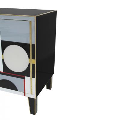 Italian Sideboard Made of Solid Wood and Covered In Colored Glass 1950s