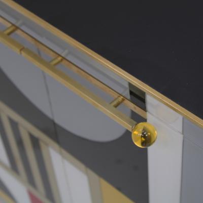 Italian Sideboard Made of Solid Wood and Covered In Colored Glass 1950s