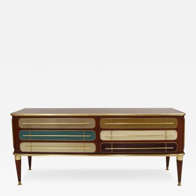 Italian Sideboard Made of Solid Wood and Covered With Colored Glass 1950s