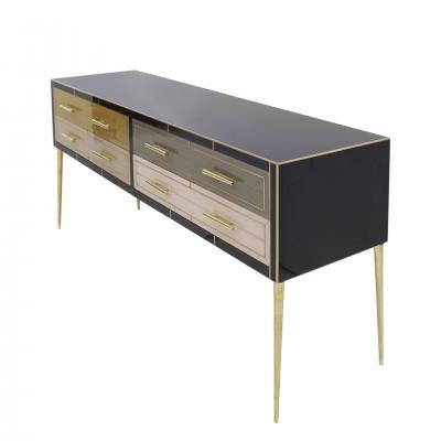 Italian Sideboard Made of Solid Wood and Covered with Colored Glass 1950s