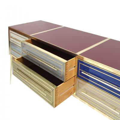 Italian Sideboard Made of Solid Wood and Covered with Colored Glass 1950s