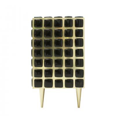 Italian Sideboard Made of Wood Brass Decorated With Black Murano Glass Mosaics