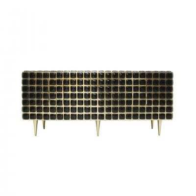 Italian Sideboard Made of Wood Brass Decorated With Black Murano Glass Mosaics