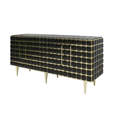 Italian Sideboard Made of Wood Brass Decorated With Black Murano Glass Mosaics