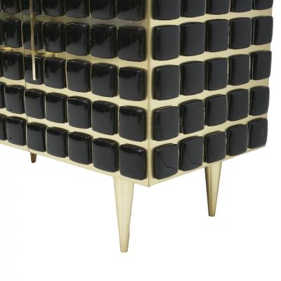 Italian Sideboard Made of Wood Brass Decorated With Black Murano Glass Mosaics