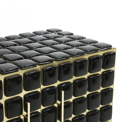 Italian Sideboard Made of Wood Brass Decorated With Black Murano Glass Mosaics