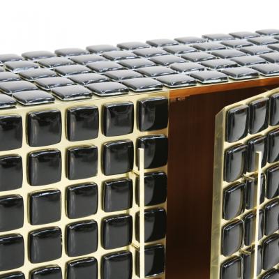 Italian Sideboard Made of Wood Brass Decorated With Black Murano Glass Mosaics