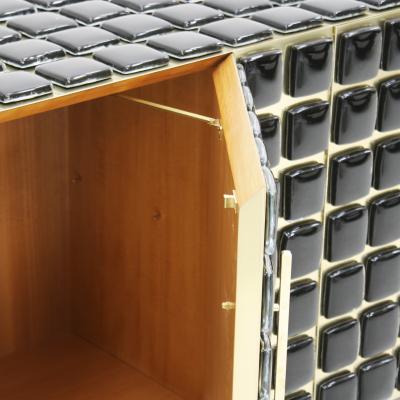 Italian Sideboard Made of Wood Brass Decorated With Black Murano Glass Mosaics