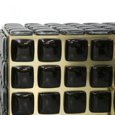 Italian Sideboard Made of Wood Brass Decorated With Black Murano Glass Mosaics