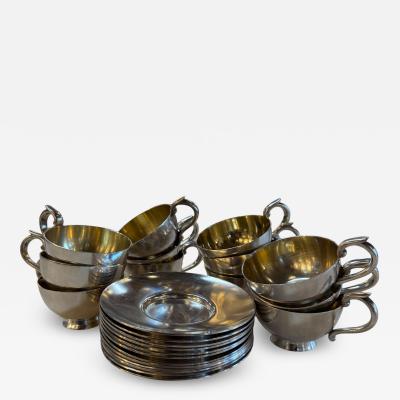Italian Silver Plate Tea Cup and Saucer Set 12 Pieces Mid Century