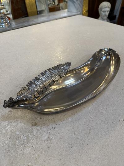 Italian Silvered Metal Banana Leaf Dish 1970s