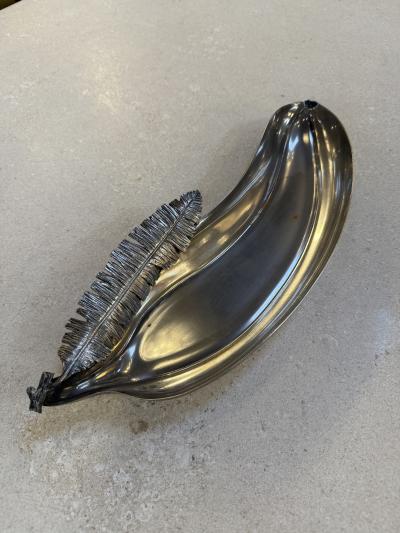Italian Silvered Metal Banana Leaf Dish 1970s