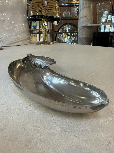 Italian Silvered Metal Banana Leaf Dish 1970s