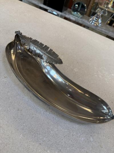 Italian Silvered Metal Banana Leaf Dish 1970s