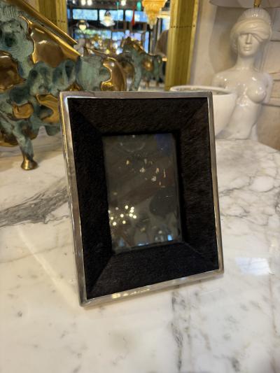 Italian Silvered Metal and Pony Hair Photo Frame 1970s