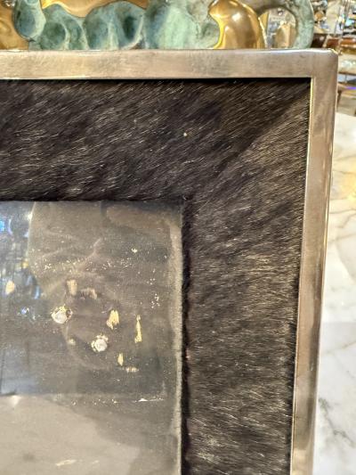 Italian Silvered Metal and Pony Hair Photo Frame 1970s